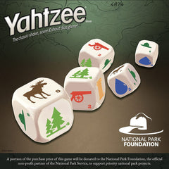 Yahtzee National Parks dice icons with pine trees for forest vibes
