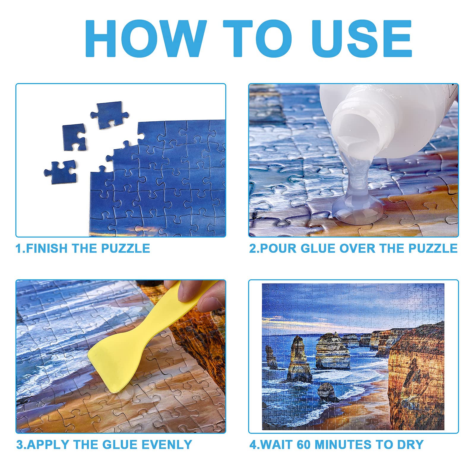 YAKAMOZ glue applied area showing uniform layer on puzzle surface