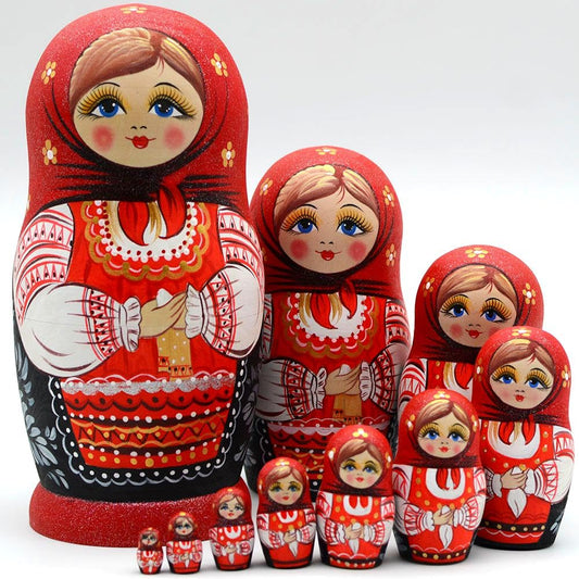 YAKELUS Russian nesting dolls 10-piece handmade set for imaginative play and display
