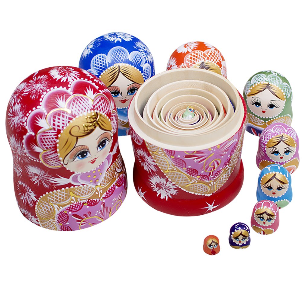 Yakelus 10pcs Matryoshka side view highlights balanced proportions.