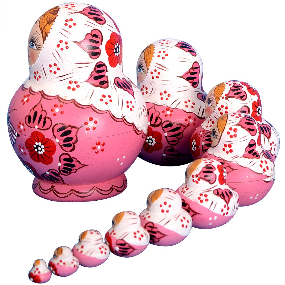 YAKELUS traditional nesting dolls with hand-painted art, ideal for shelf display.