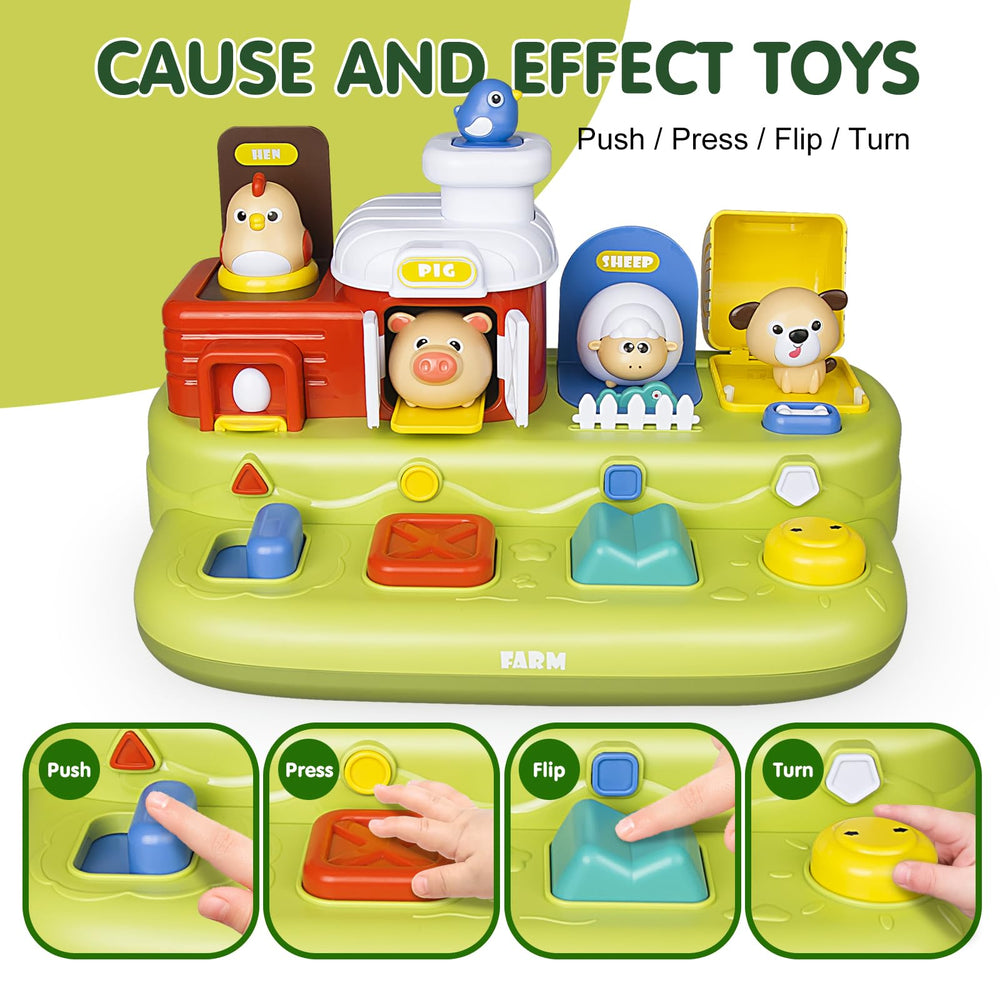 Yalujumb cause-and-effect learning toy fosters problem solving through pop-up animals