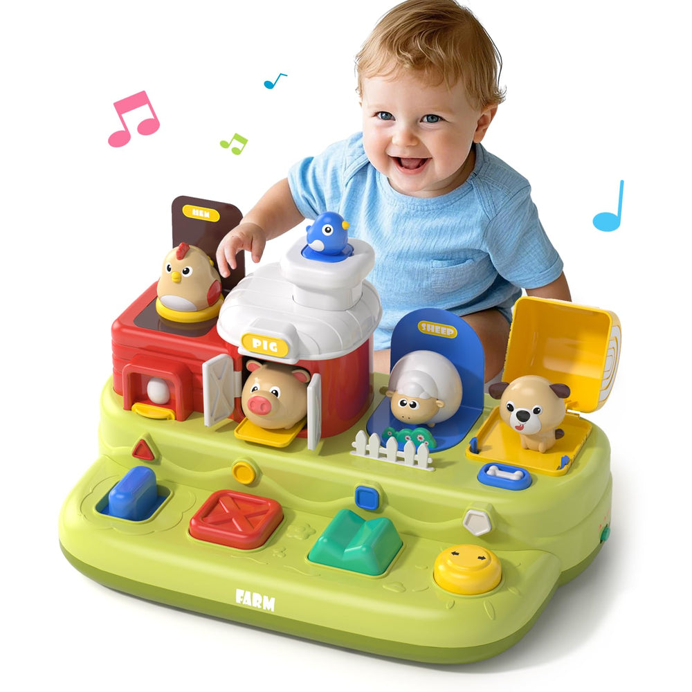 Yalujumb interactive pop farm animal up toy with bright animals supports fine motor play