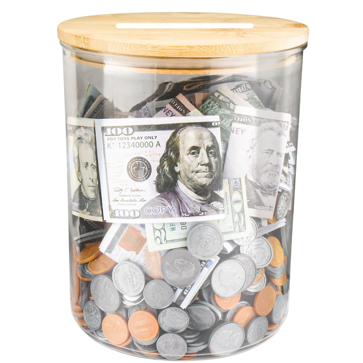 Yamahiko large clear coin bank shows savings growth for any home or office