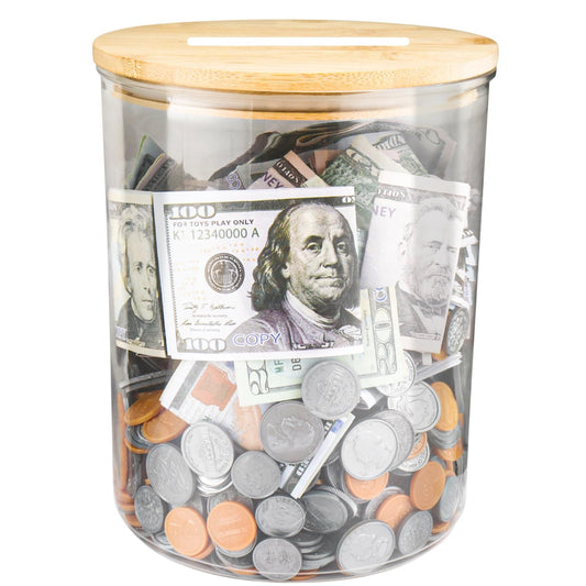 Yamahiko large clear coin bank shows savings growth for any home or office