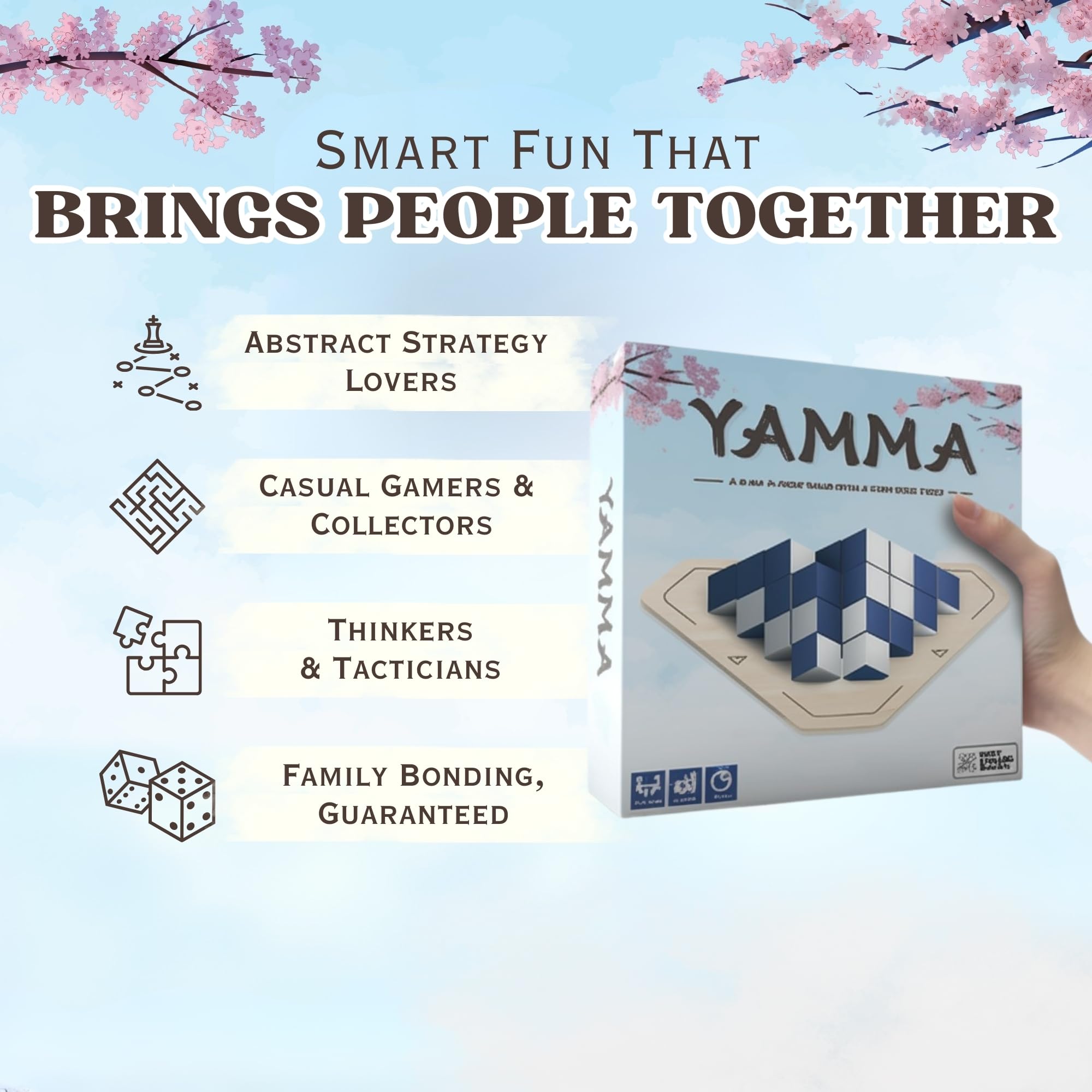 Compact wooden storage solution for Yamma cubes and board