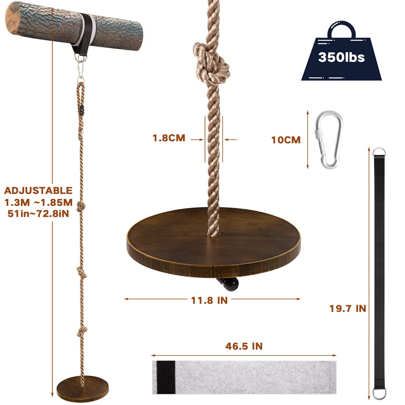 Yangbaga adjustable rope swing strap for easy height changes