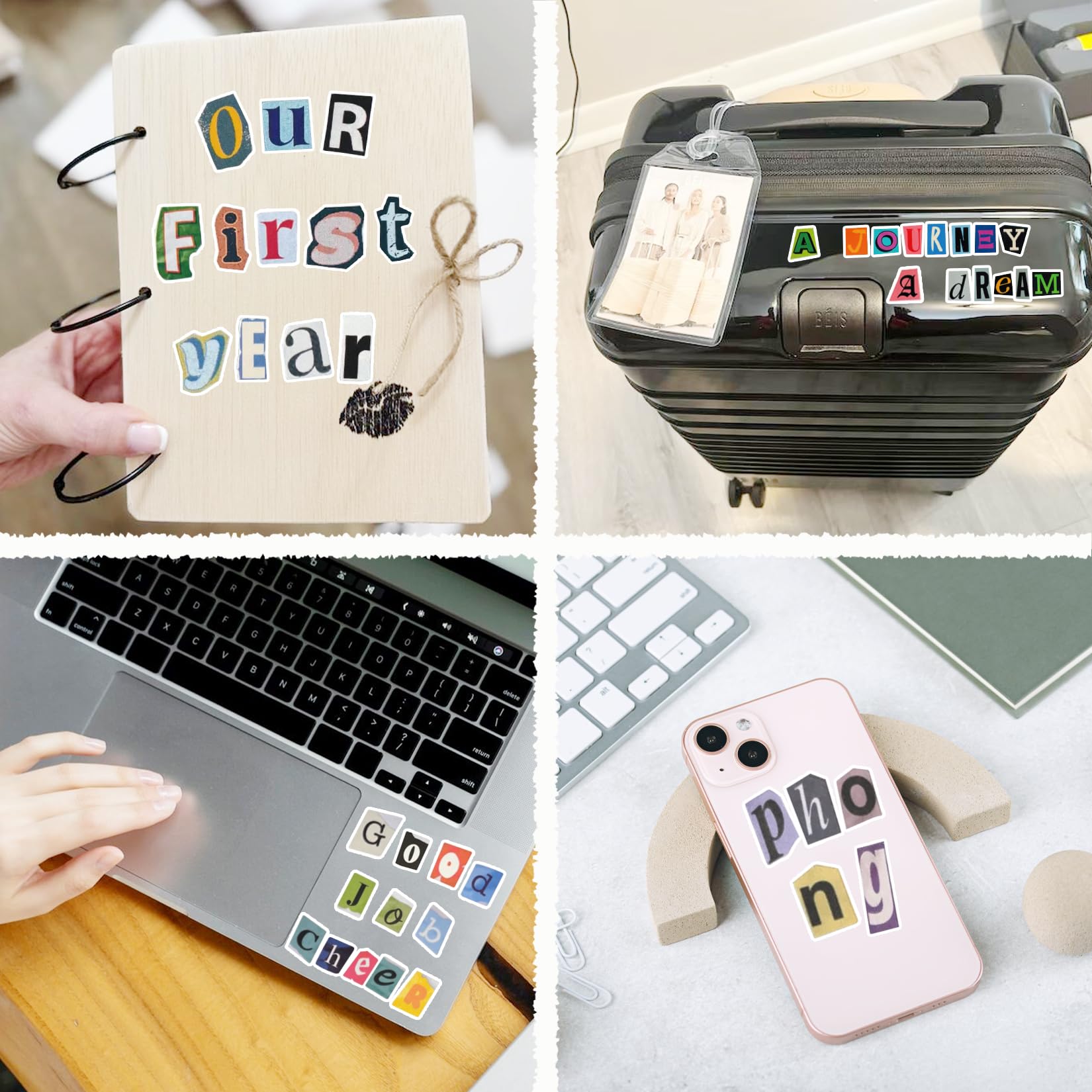 Yanroom versatile letter stickers for notebooks, bottles, and gifts.