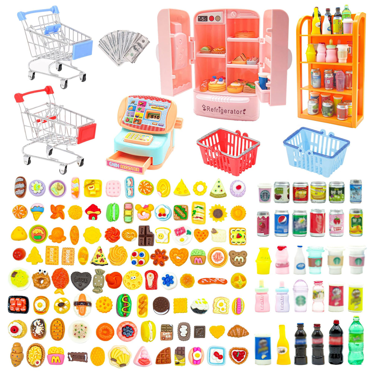 Yanvitrial mini shopping cart front view for dollhouse pretend play