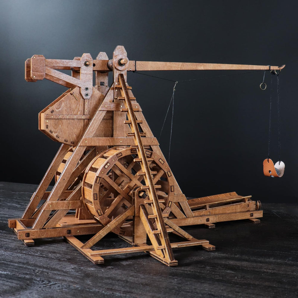 YAQUMW firing trebuchet demo illustrating motion on a tabletop