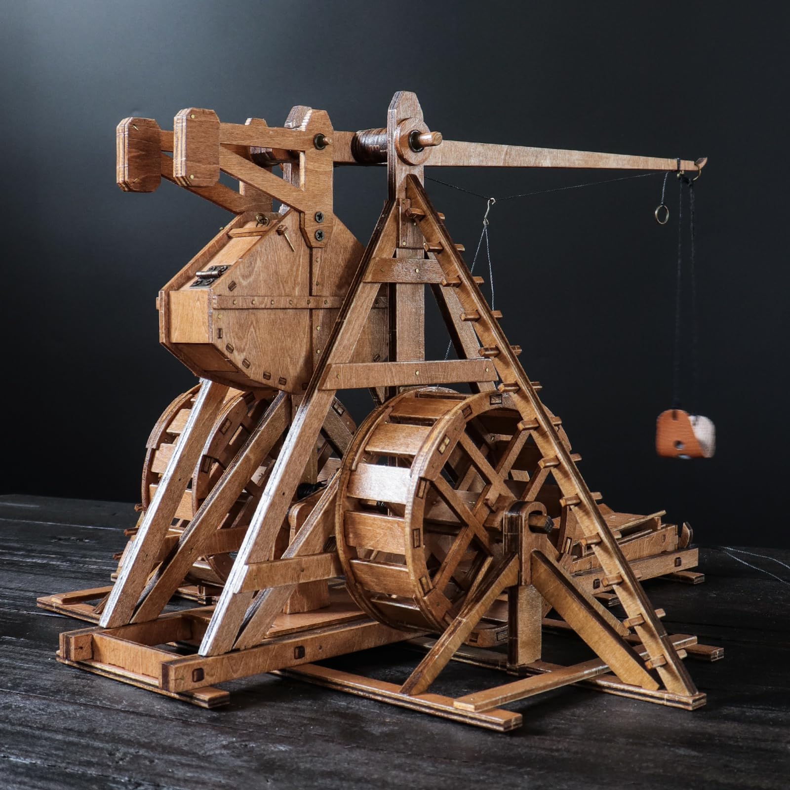 YAQUMW medieval trebuchet model on a desk to inspire learning