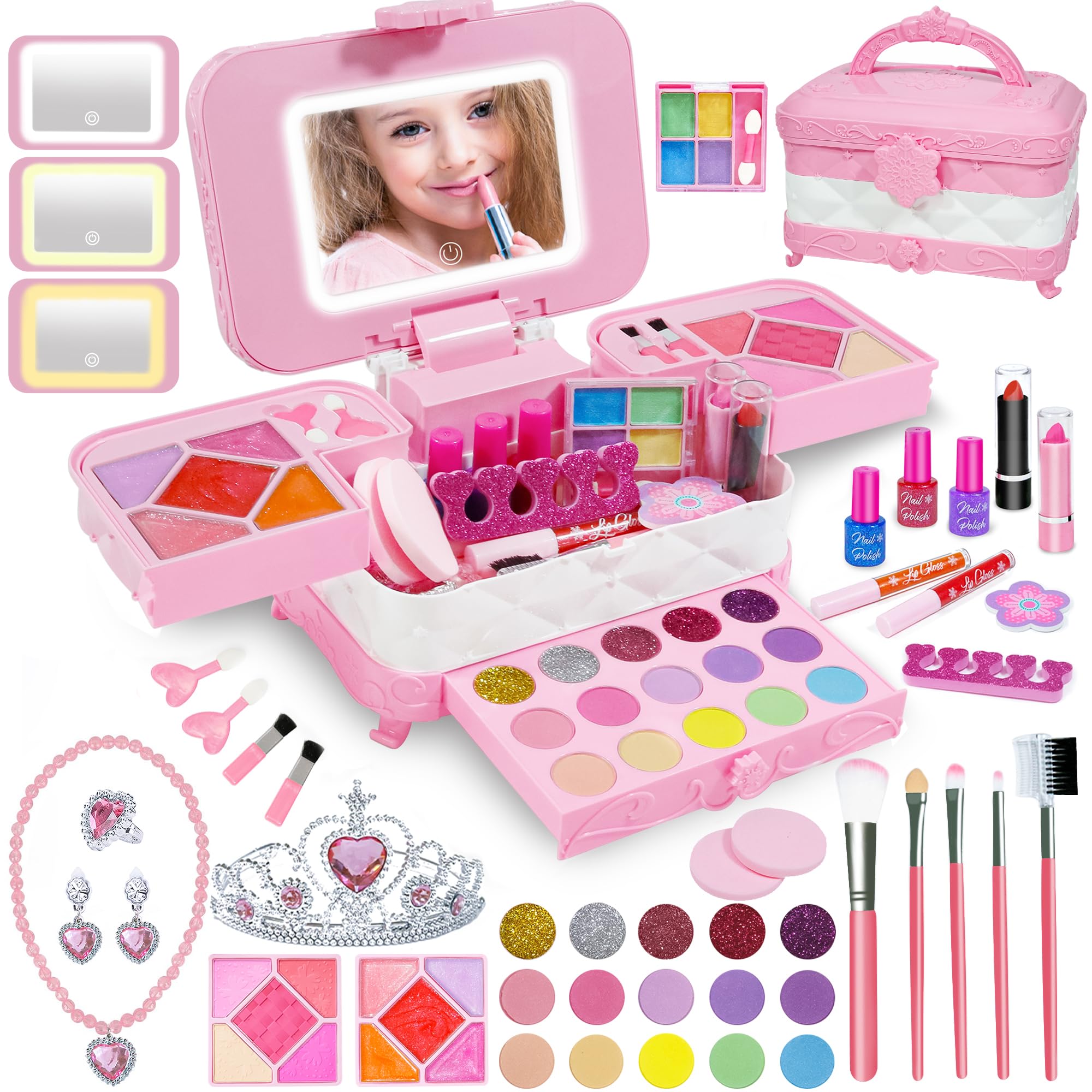 YasinKidz 60in1 makeup kit with LED mirror for creative, safe pretend play.