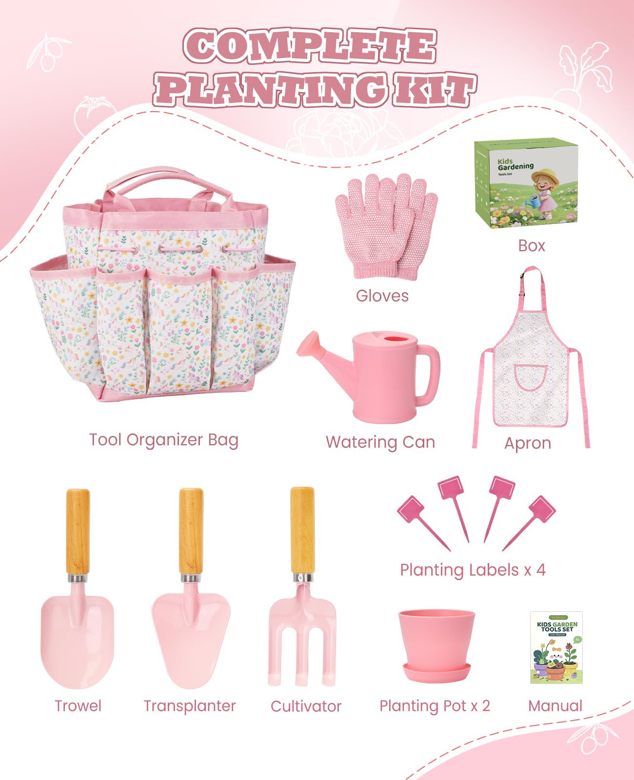 YAUNGEL Kids Gardening Set apron helps keep clothes clean