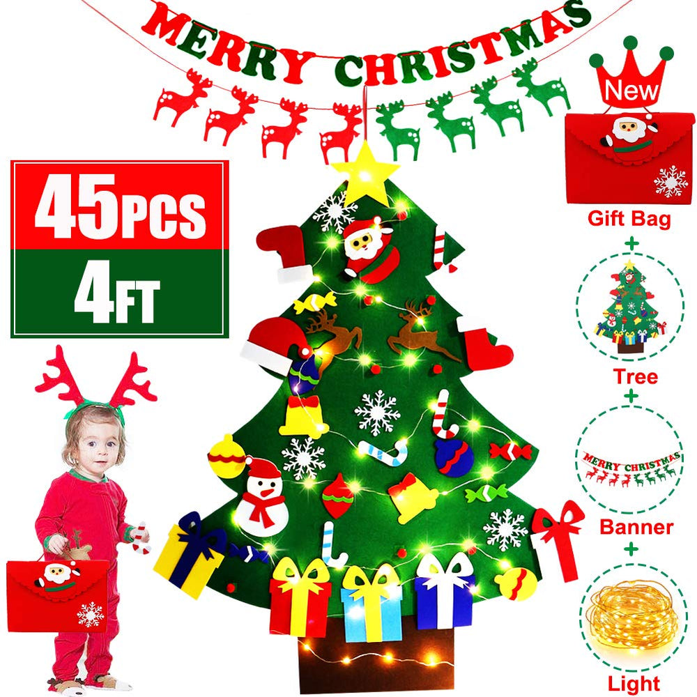 Yazi 4ft felt Christmas tree with light for bright kid-friendly wall décor.