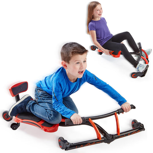 YBIKE Leap racer in red, side view, drift-ready racer for active kids.