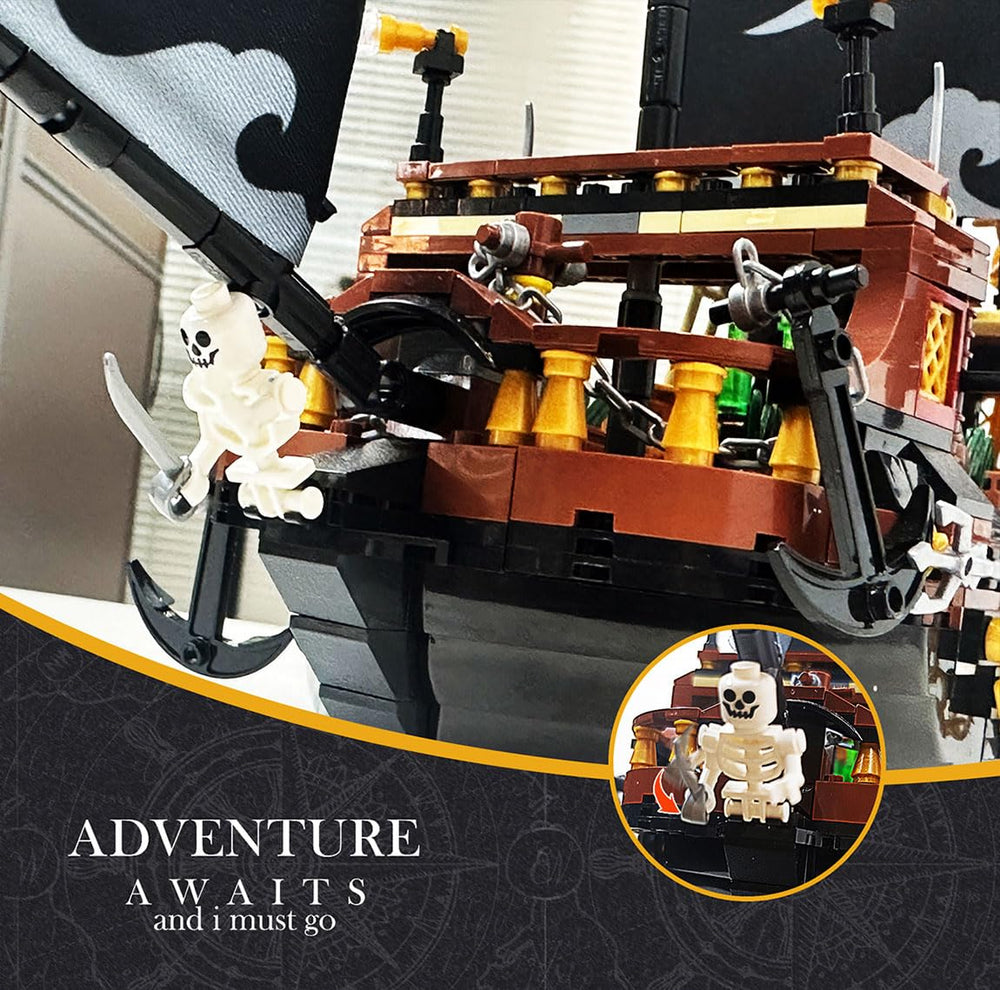 YBLOCK Pirates Ship cannons-flag close-up – dynamic display and collectible detail.