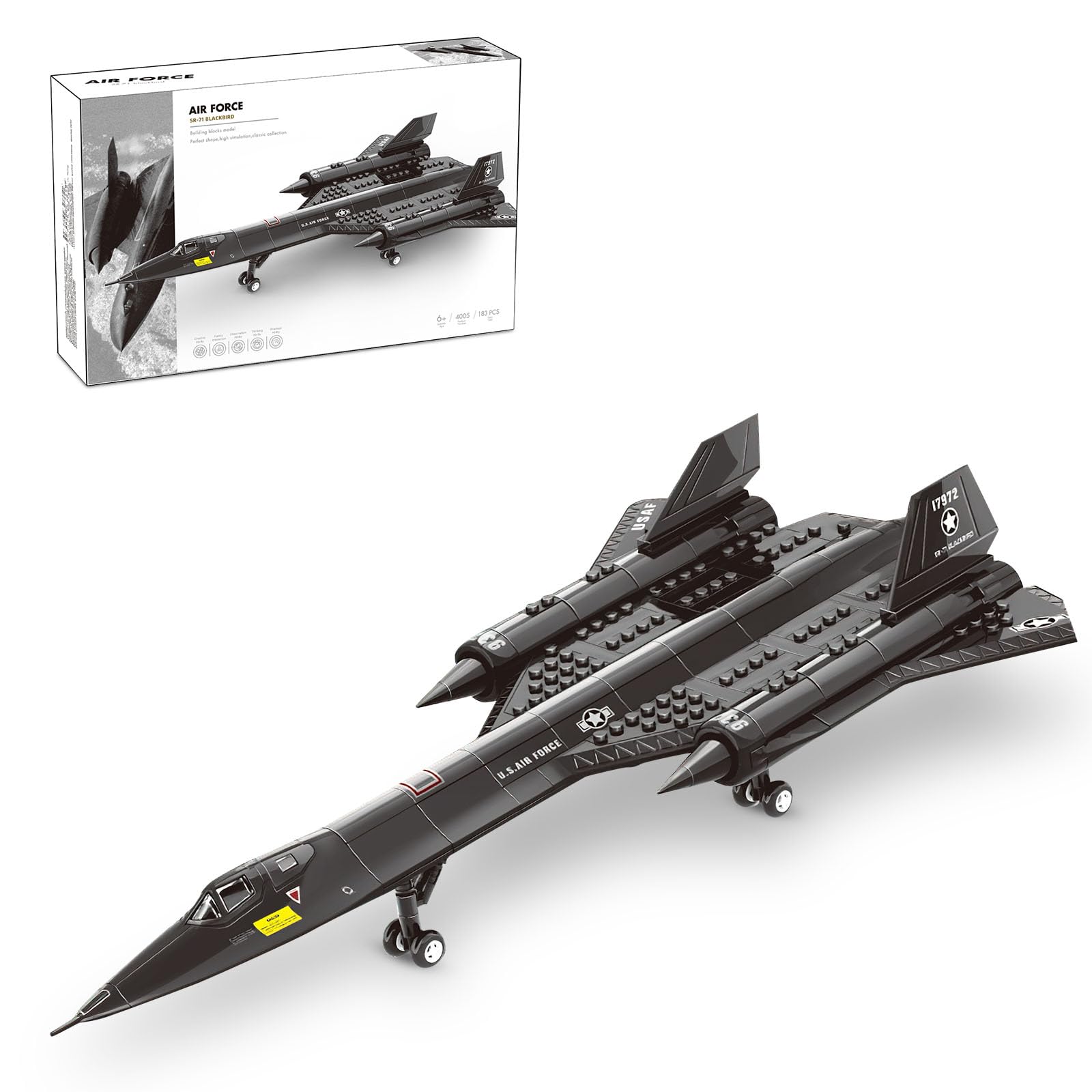 YBLOCK SR-71 fighter jet build set, detailed model for creative play and display.