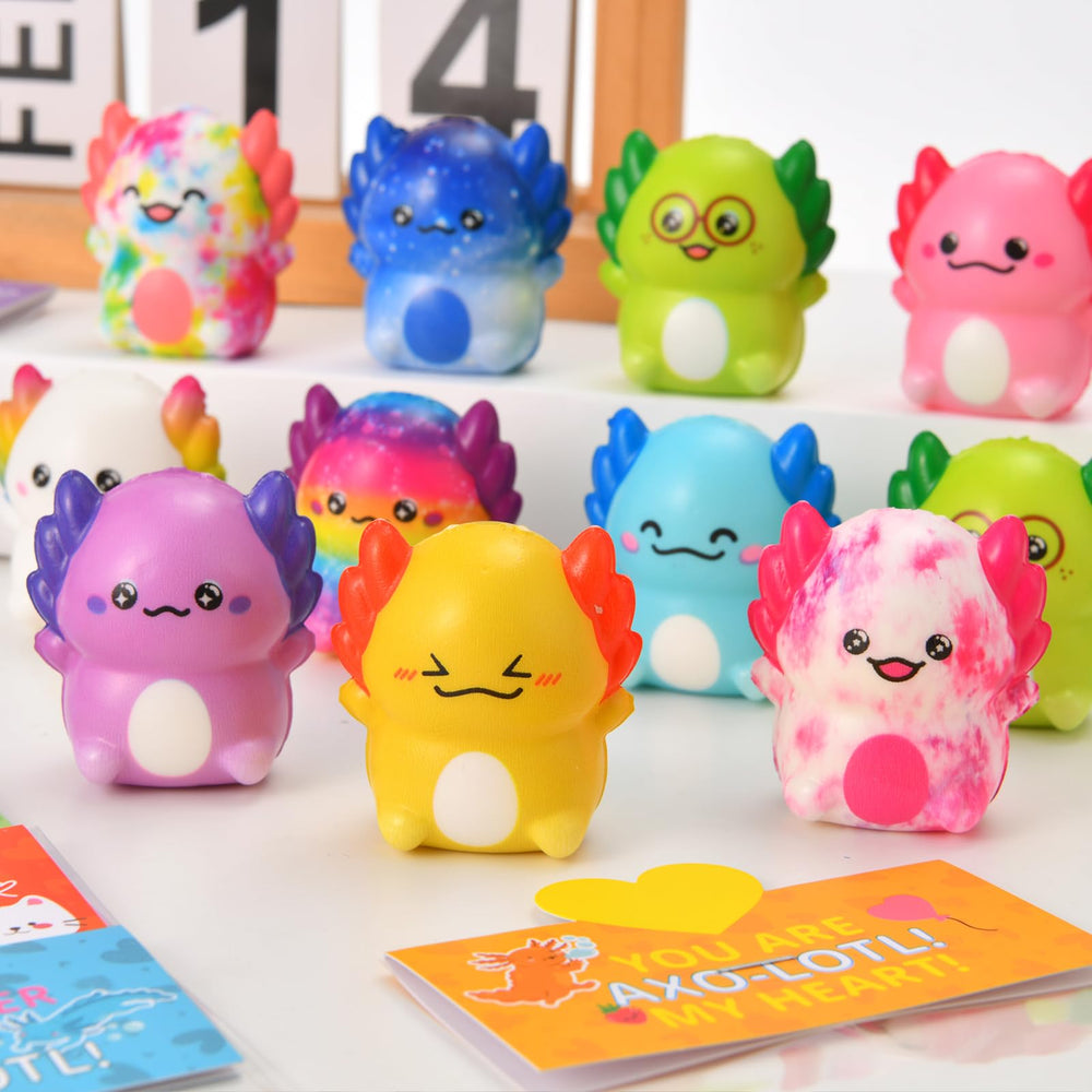 YBSOP Classroom prizes and party favors with axolotl cards and toys