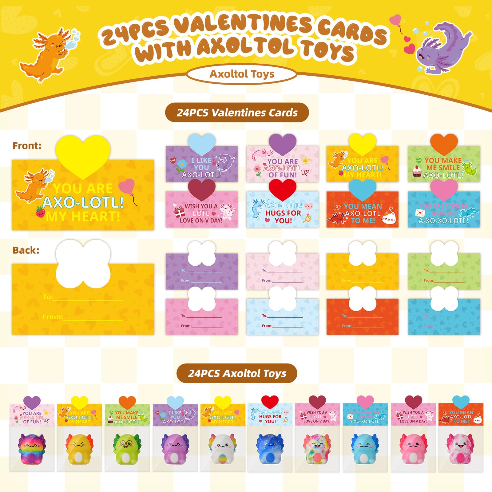 YBSOP Axolotl valentines cards with eight adorable designs for classrooms