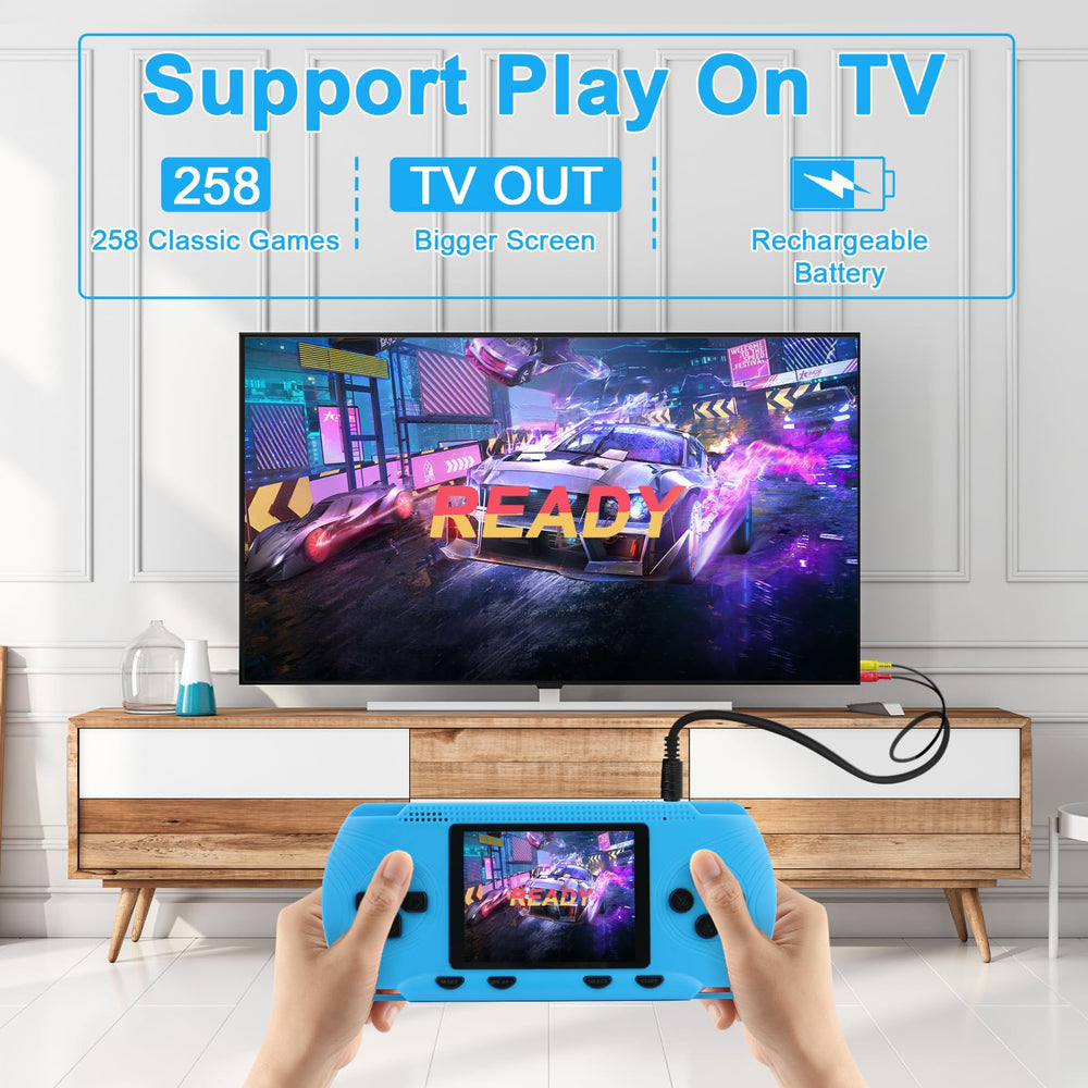 YDHZ retro handheld featuring 258 preloaded games for instant fun