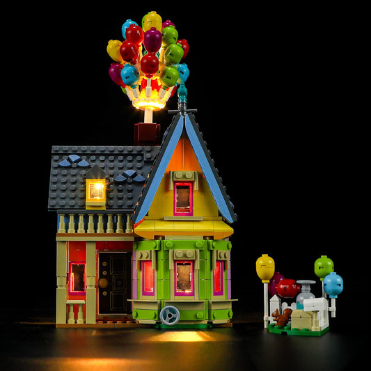 YEABRICKS Up House LED lighting kit front view enhances display.