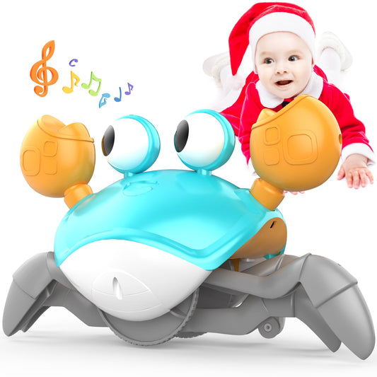 Yeaye Crawling Crab toy with bright colors and music for tummy time fun.