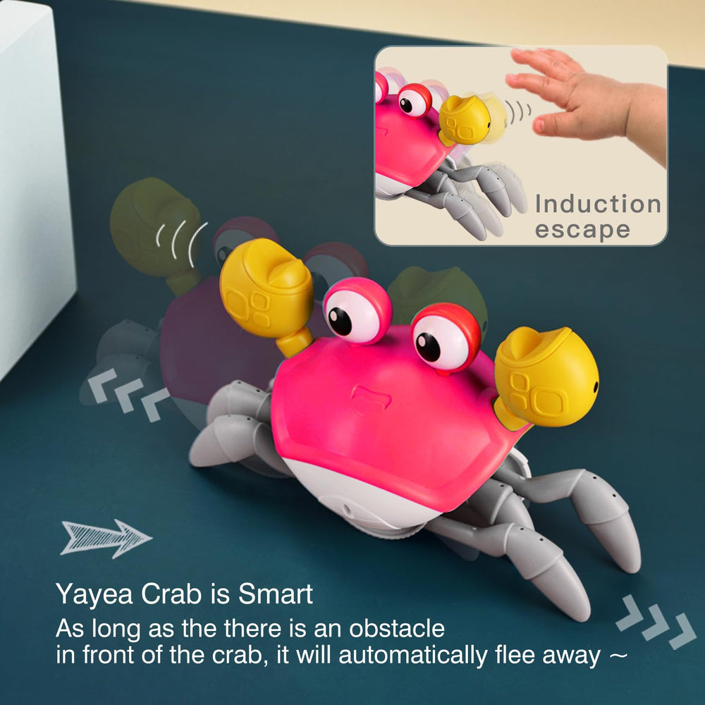 Yeaye Crawling Crab toy with bright colors during tummy time exploration.