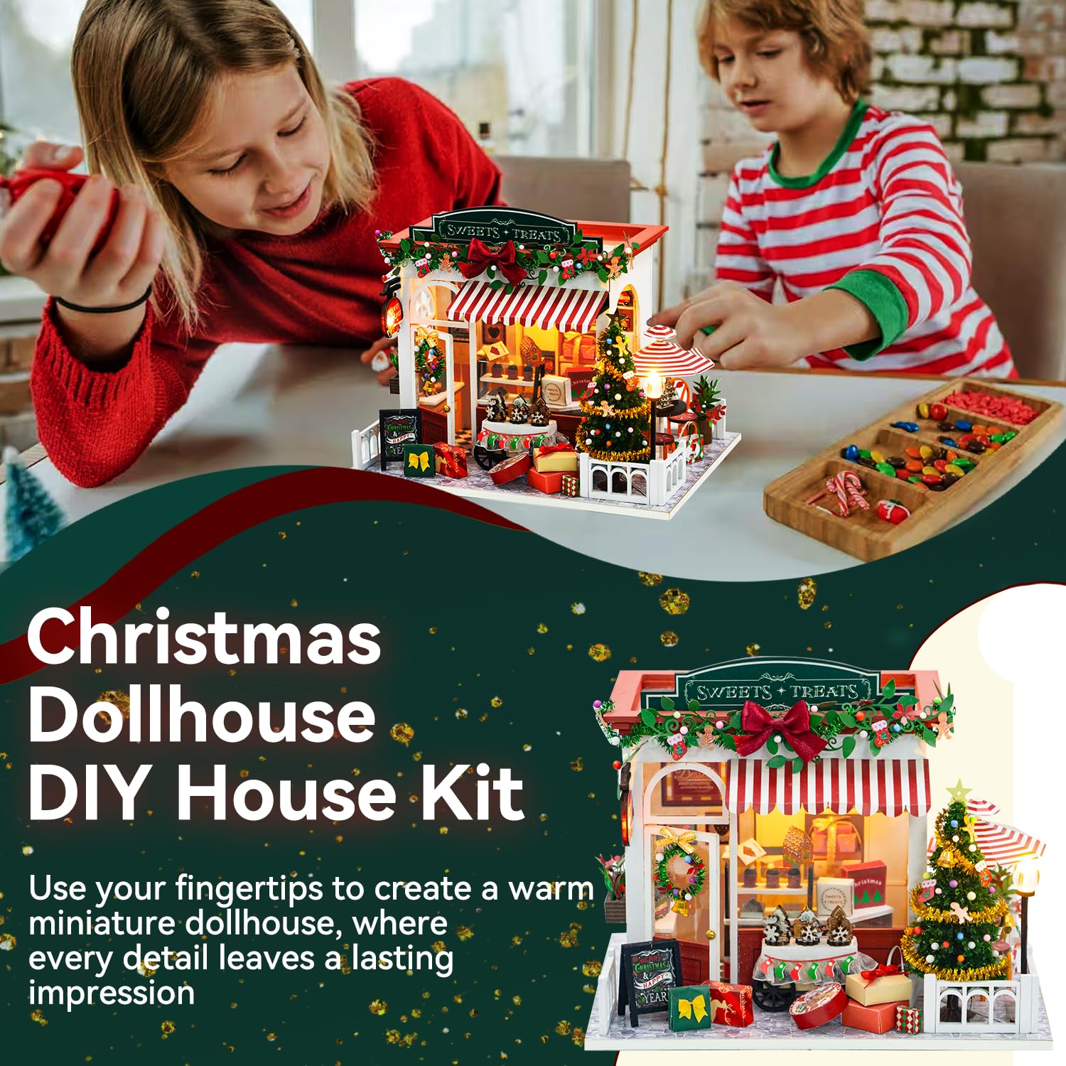 Yeconire finished mini house showcases charming Christmas village ambience.