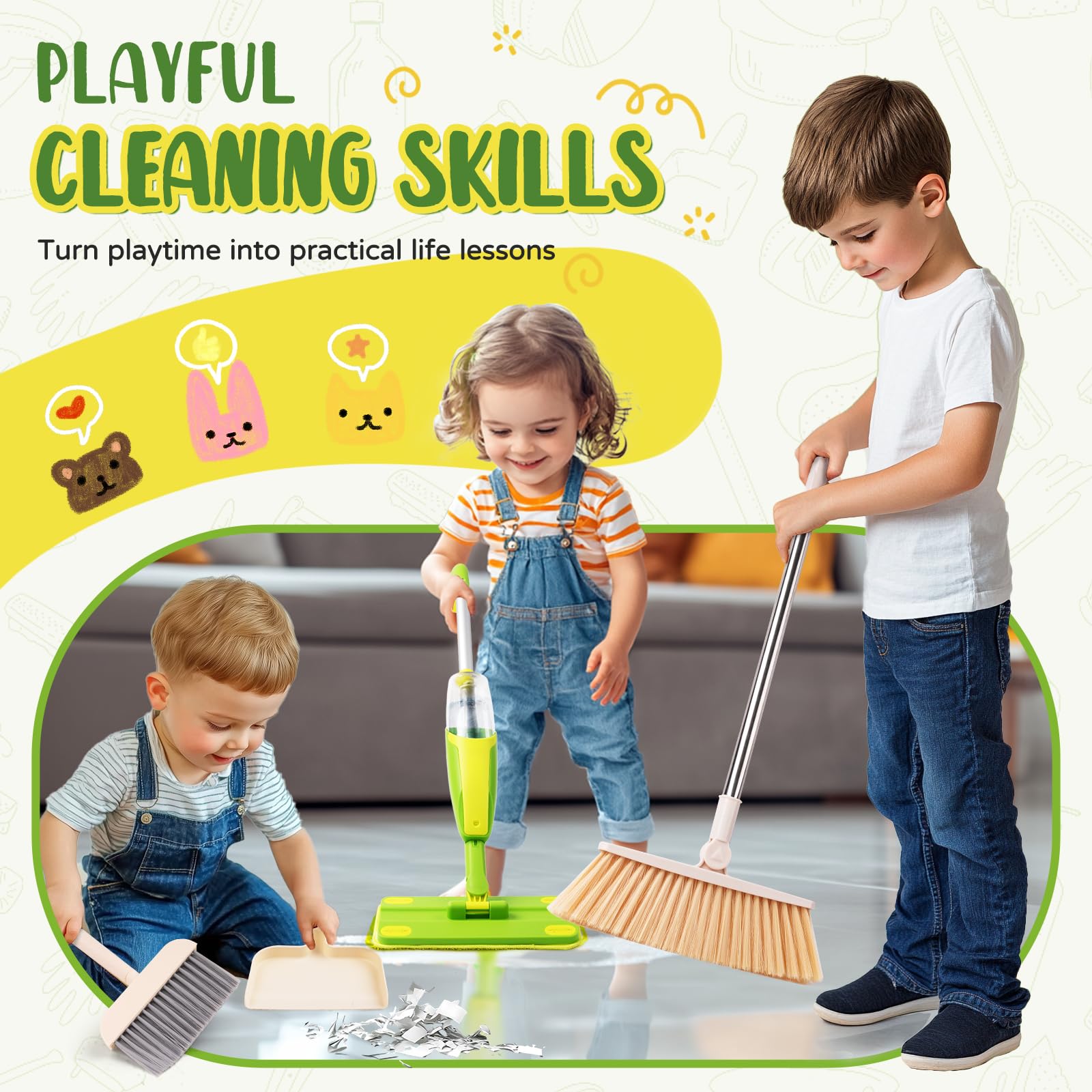 Yeeammk Kids Cleaning Toy Set bright colors encourage engaging clean-up play.