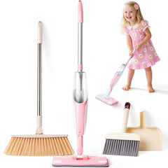 Yeeammk kids cleaning toy set with pink mop handle promotes grip and coordination.