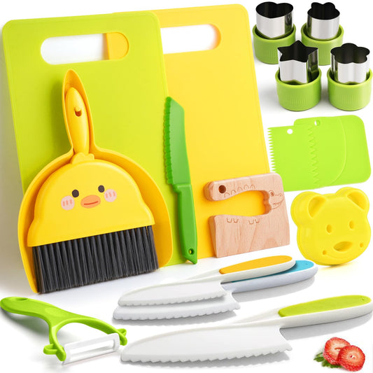Yeeammk kids kitchen tools set cover showing safe design for real cooking