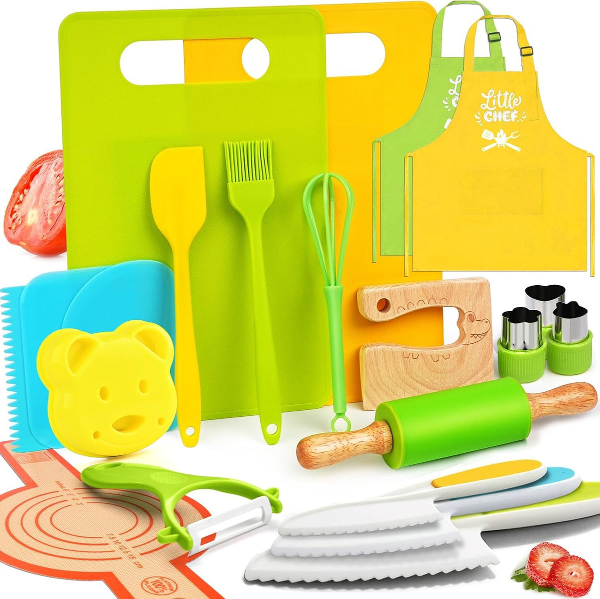 Yeeammk Montessori 21-piece kitchen tools in playful packaging.