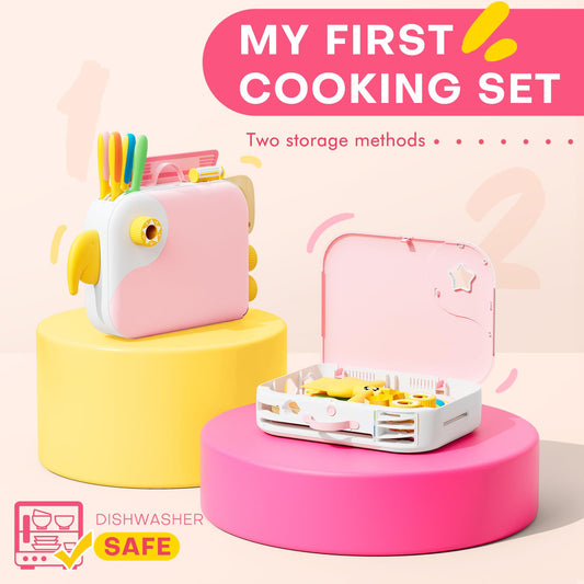 Yeeammk pink storage box keeps yellow kitchen tools neatly organized for playtime
