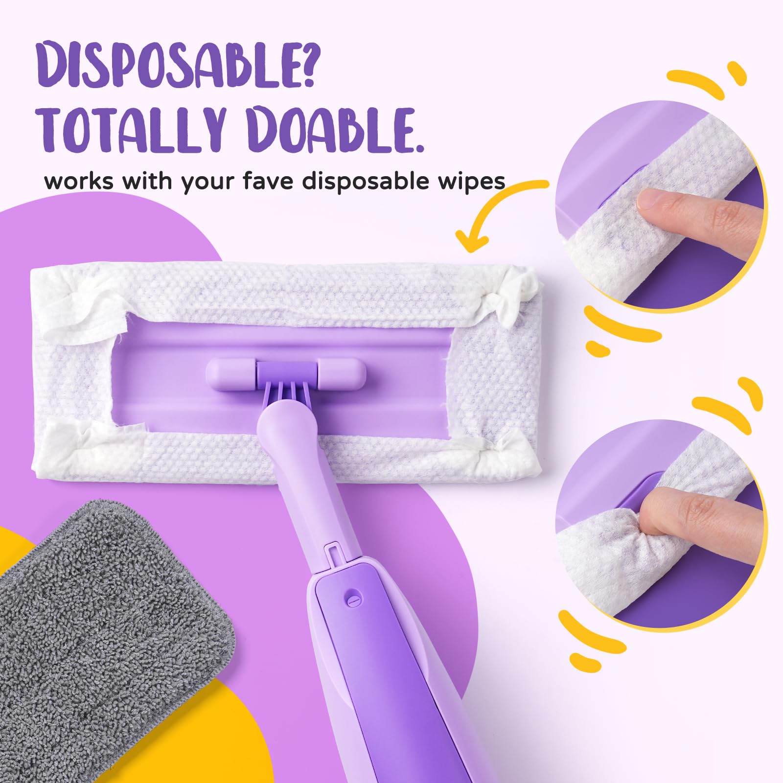Yeeammk Purple Mini Spray Mop in a Montessori-inspired pretend cleaning scenario.