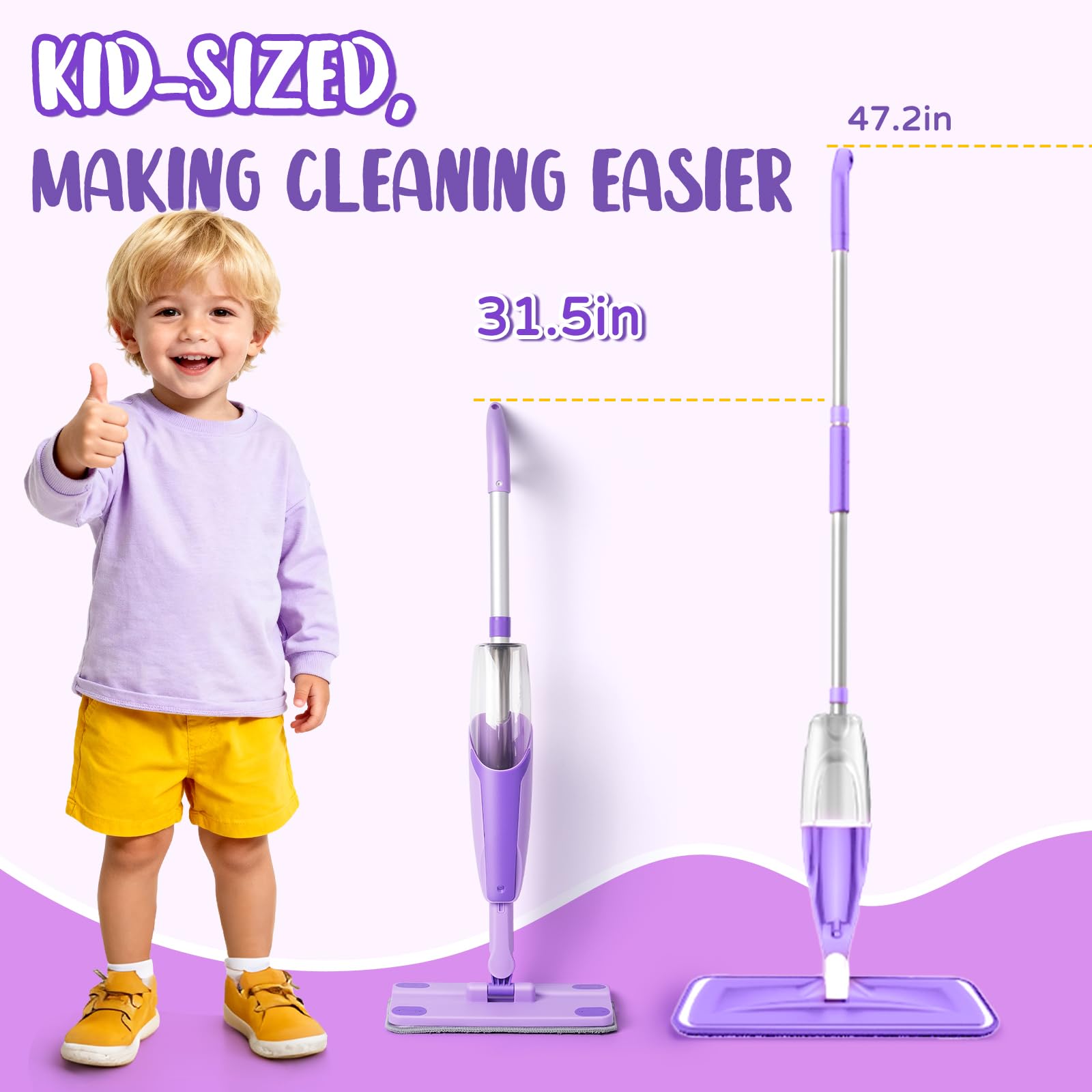 Yeeammk Purple Mini Spray Mop featuring real spray water for authentic cleanup play.