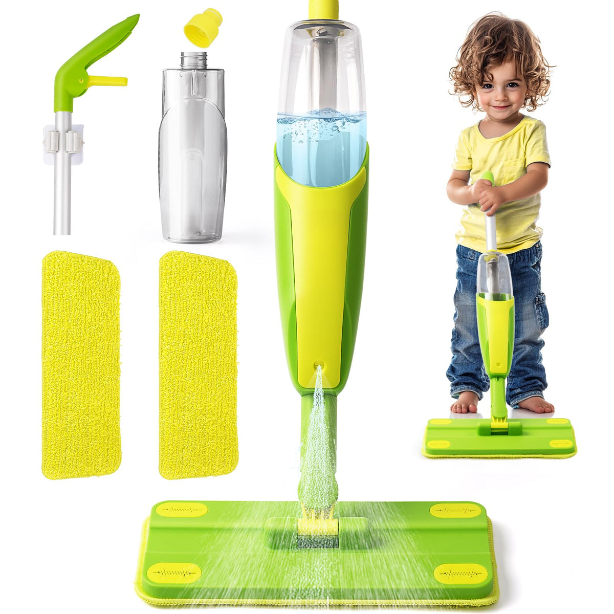 Yeeammk toddler spray mop in action for indoor pretend play and skill building.