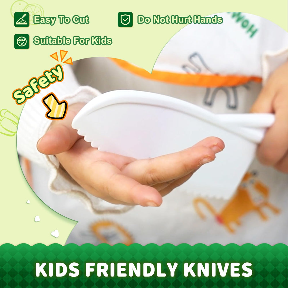 Yeeammk wooden cutting board provides a stable prep surface for kids.