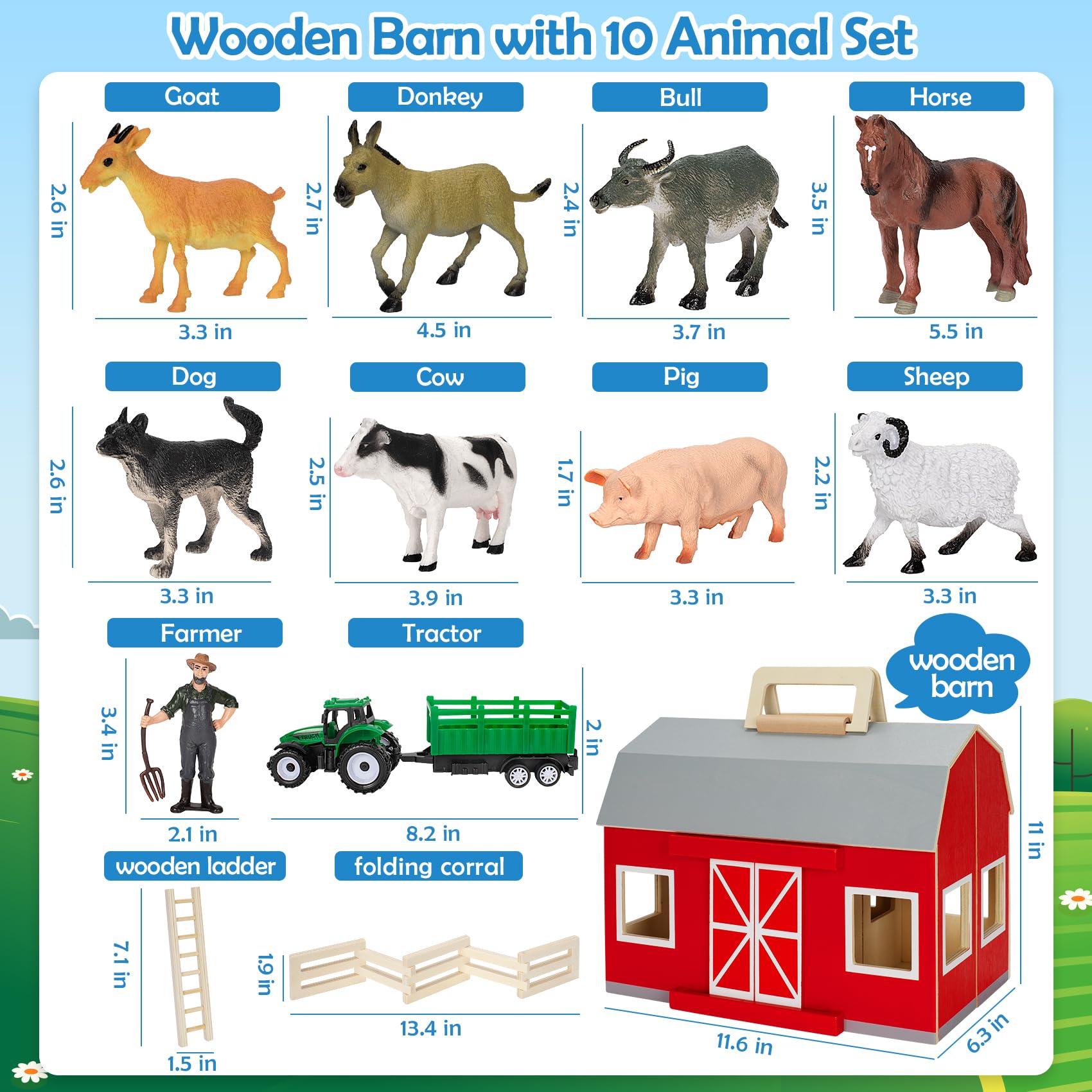 YEEBAY farm playset strengthens color, shape, and spatial awareness through pretend play.