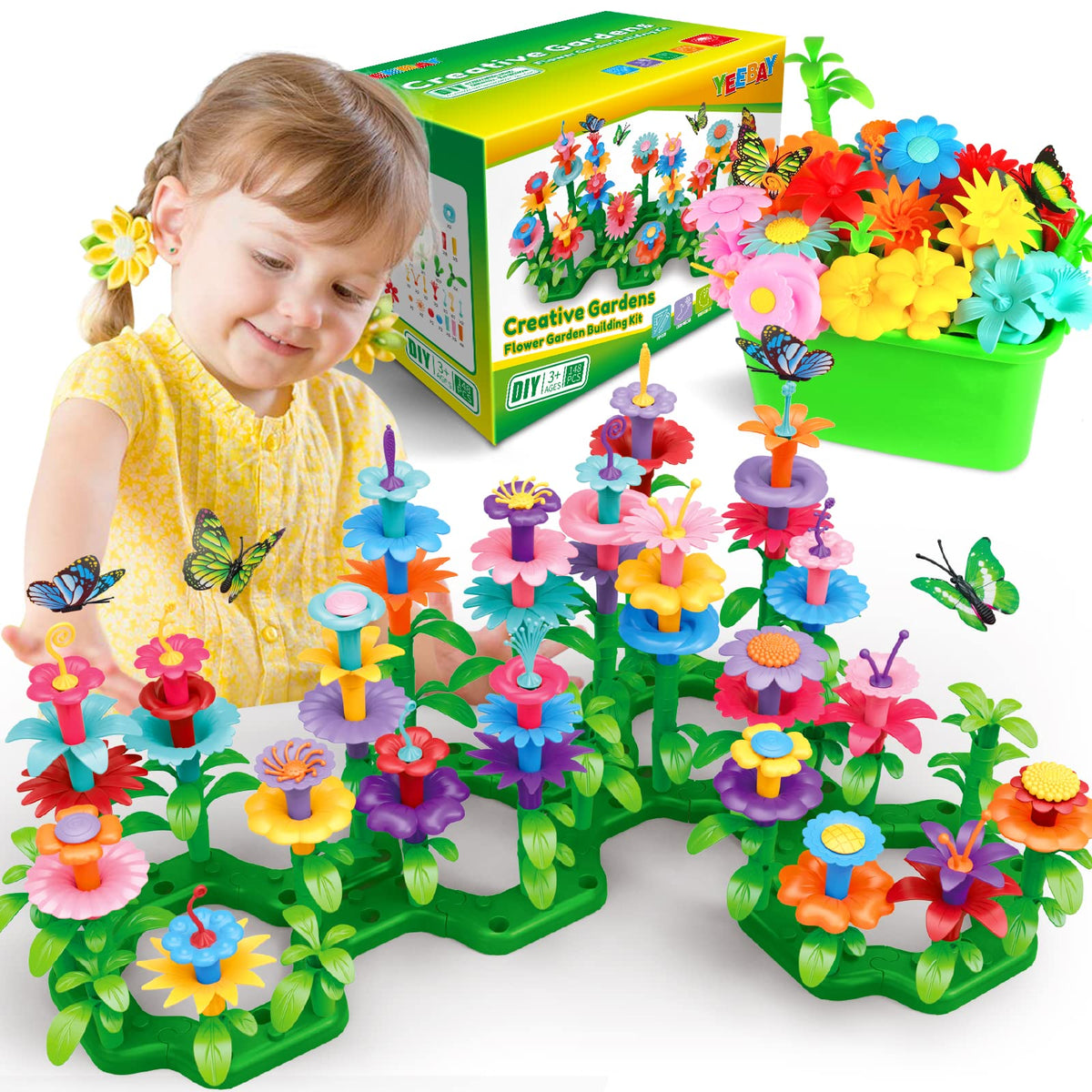 YEEBAY Flower Garden Building Set with 148 pieces for creative play and STEM exploration.