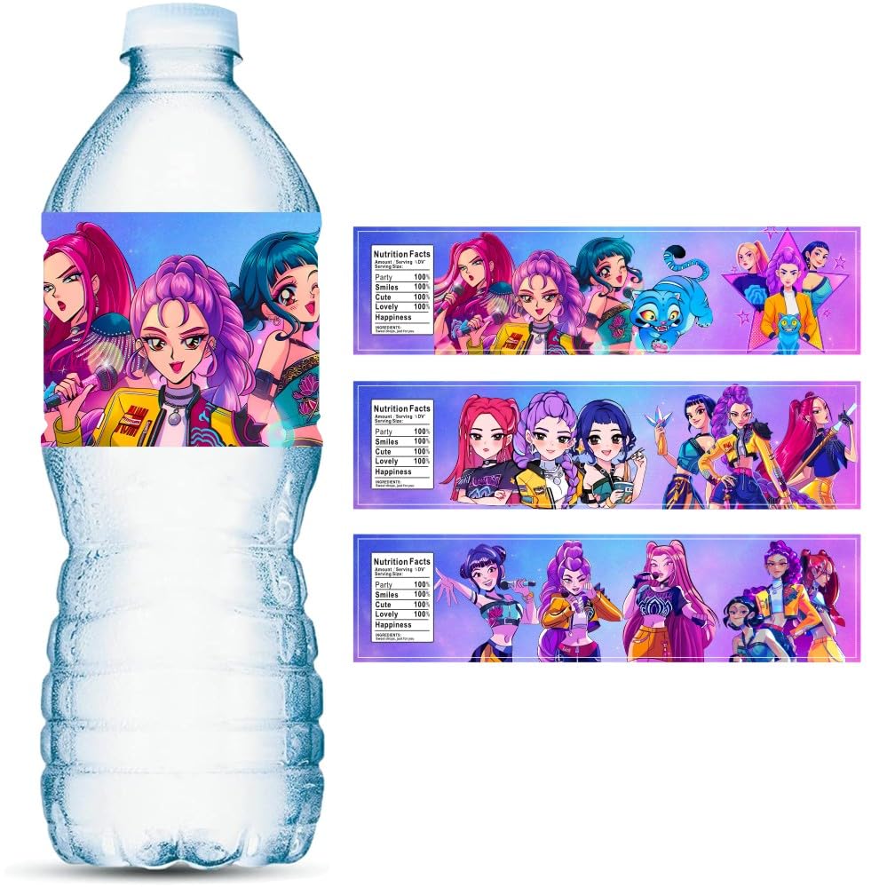 YEEFIGRO Demon Hunters water bottle labels decorate party drinks for a playful birthday theme