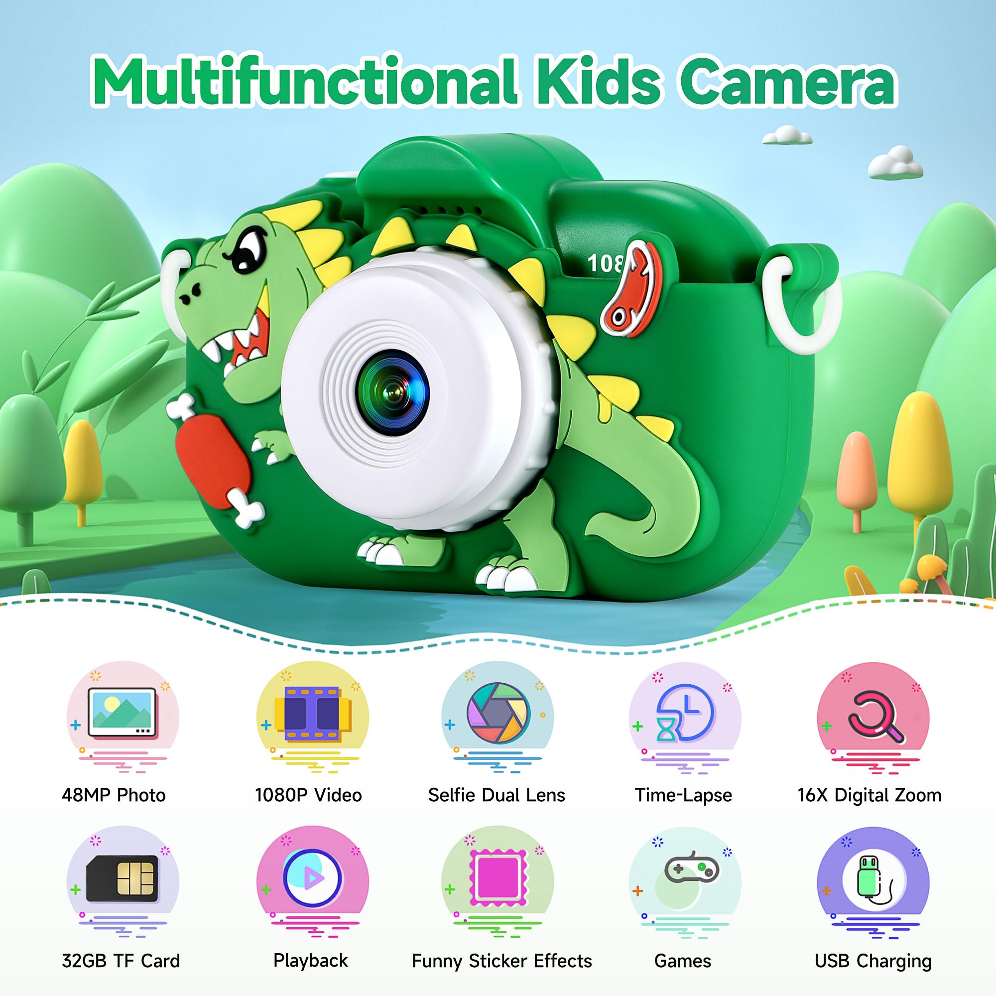 YEEHAO Kids Camera back view shows vibrant photos you can share.