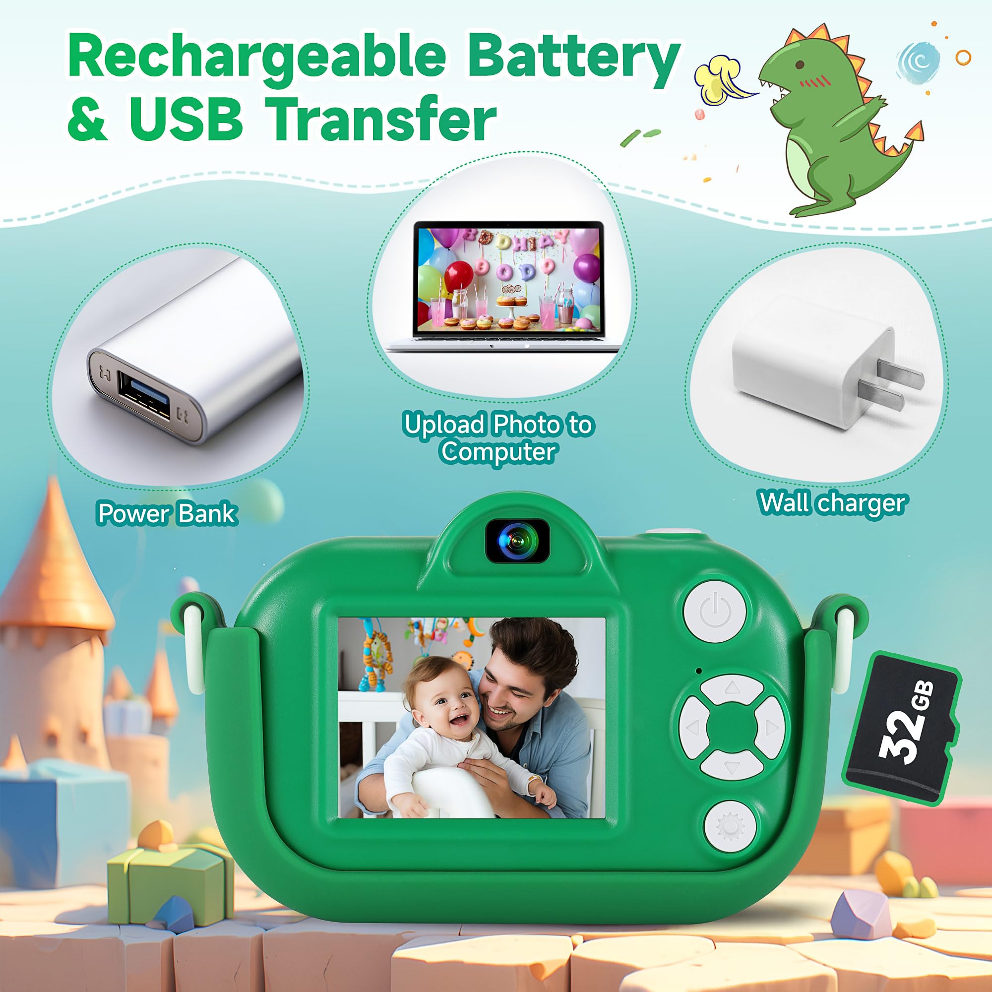 YEEHAO Kids Camera USB transfer makes sharing easy