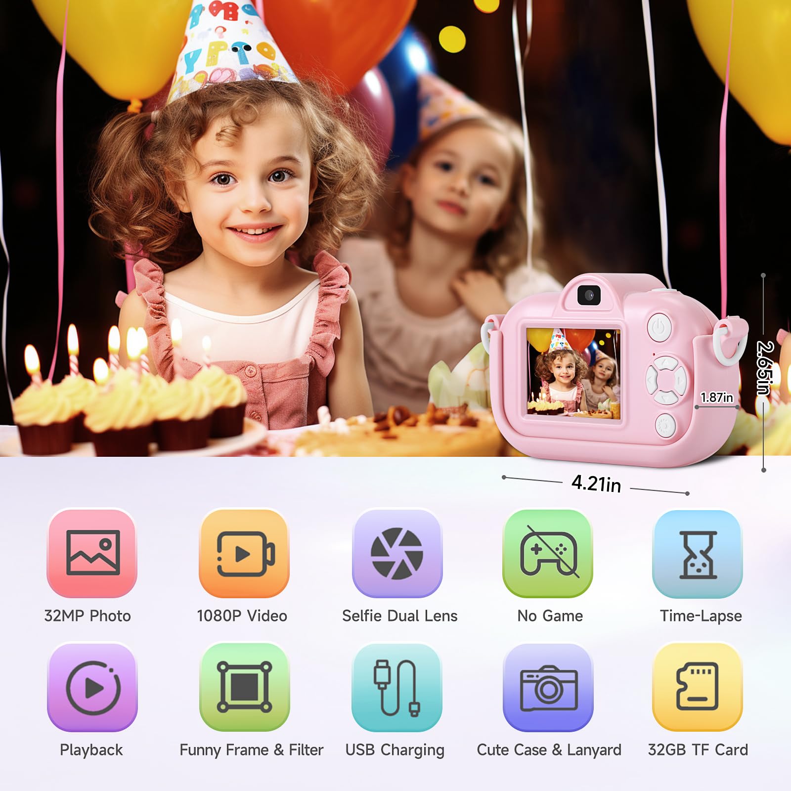 YEEHAO 32MP kids camera side view shows compact, kid-friendly grip for adventures