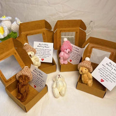 Yeesam mini plush teddy bear in box closeup — charming keepsake for daily motivation.
