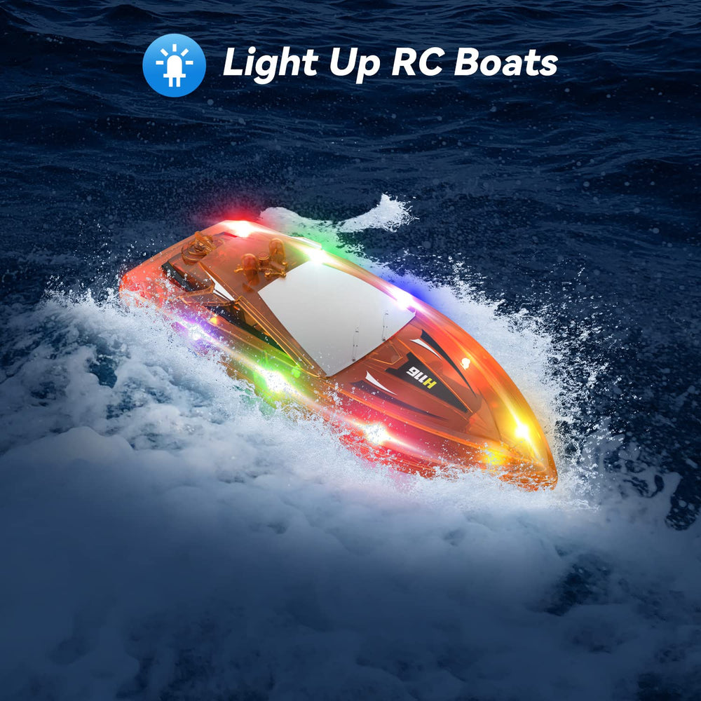 YEETFTC LED RC boat side view showing sturdy ABS shell.