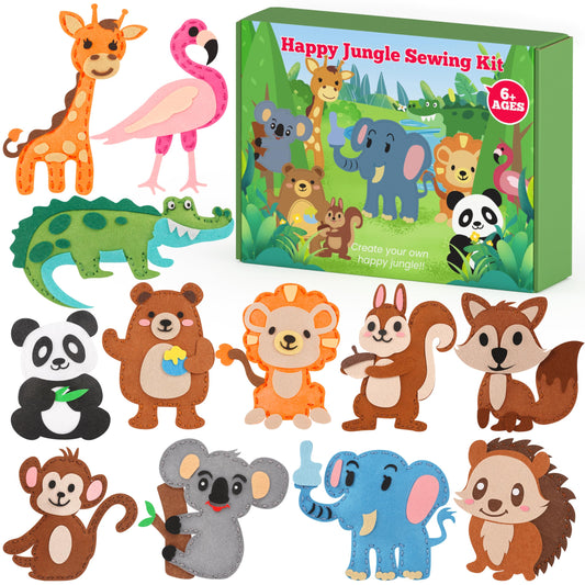 YEETIN sewing kit for kids with 12 felt animals ready to sew for beginner crafters