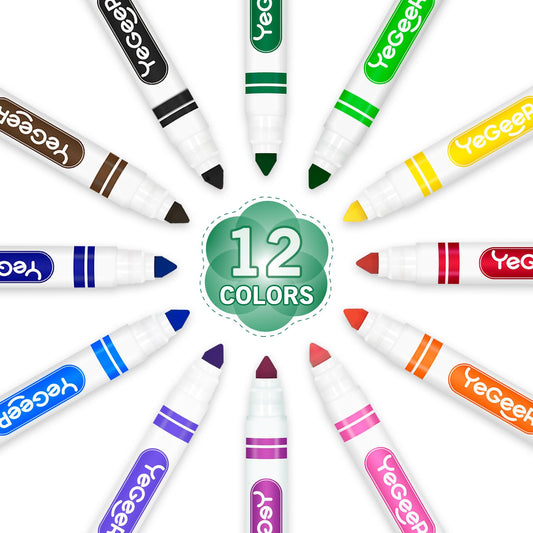 YEGEER 12 classic colors display of washable markers for kids
