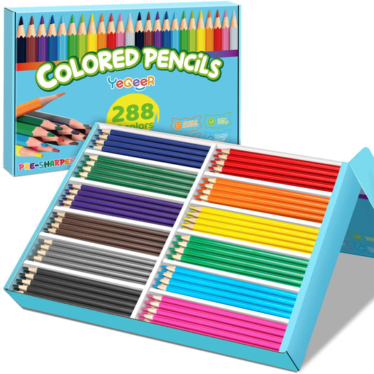 YEGEER 288-count colored pencils bulk box for classroom art and home projects.