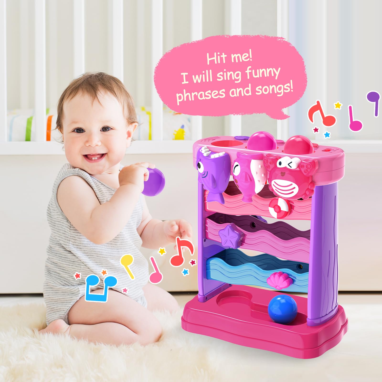 YEGEER ball-feeding action animates the mouth mechanism for playful learning.