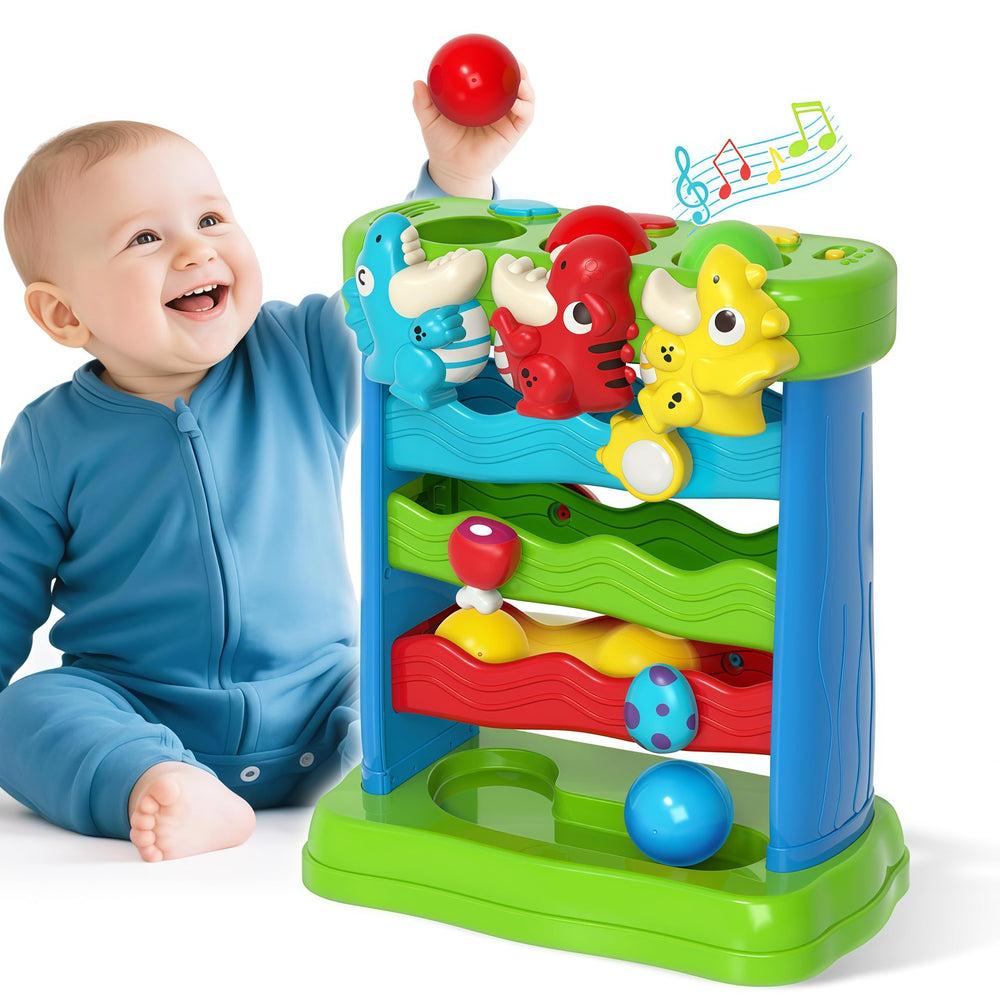 YEGEER dinosaur feeding toy with colorful ball promotes color recognition during play.